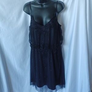 Black Tape_ Women's Spagetti Strap Black Smocked Beaded Dress - Medium